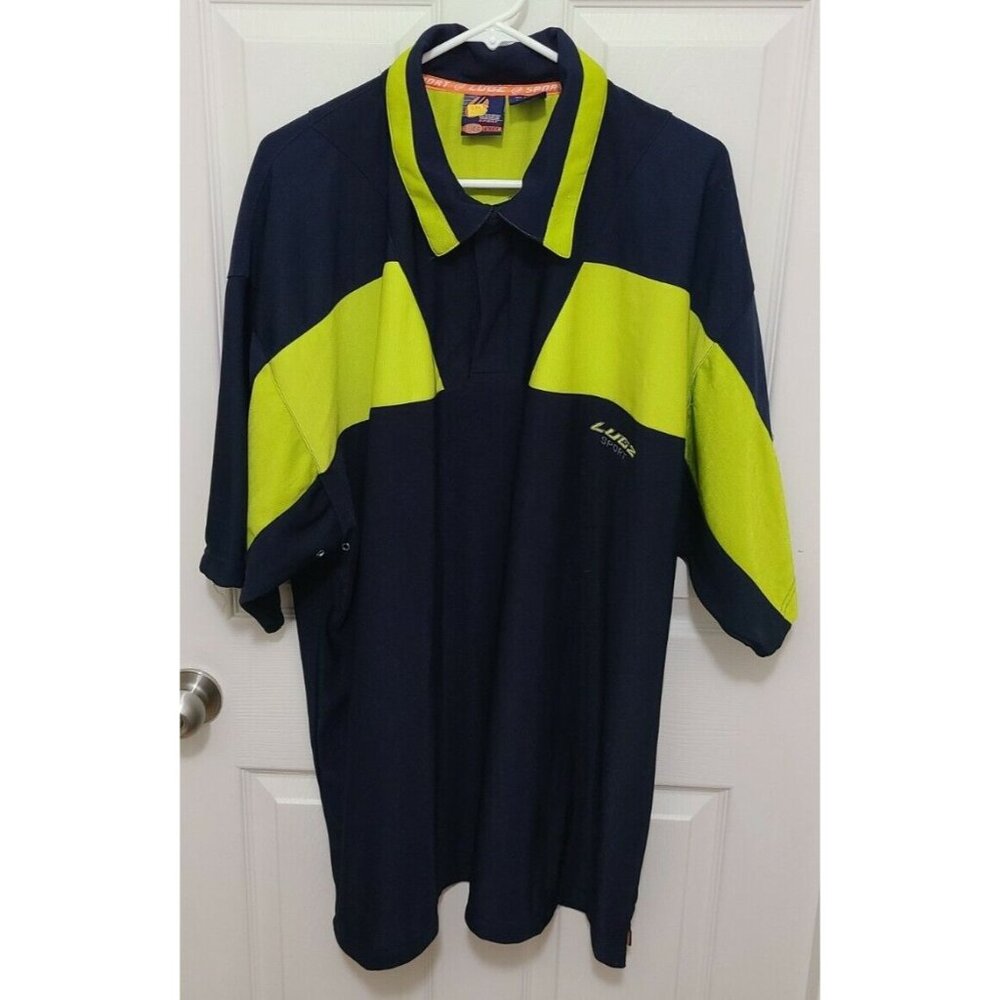 Vtg Y2K Lugz Sport Mens Short‎ Sleeve Vented Polo Shirt Blue Polyester Size XL